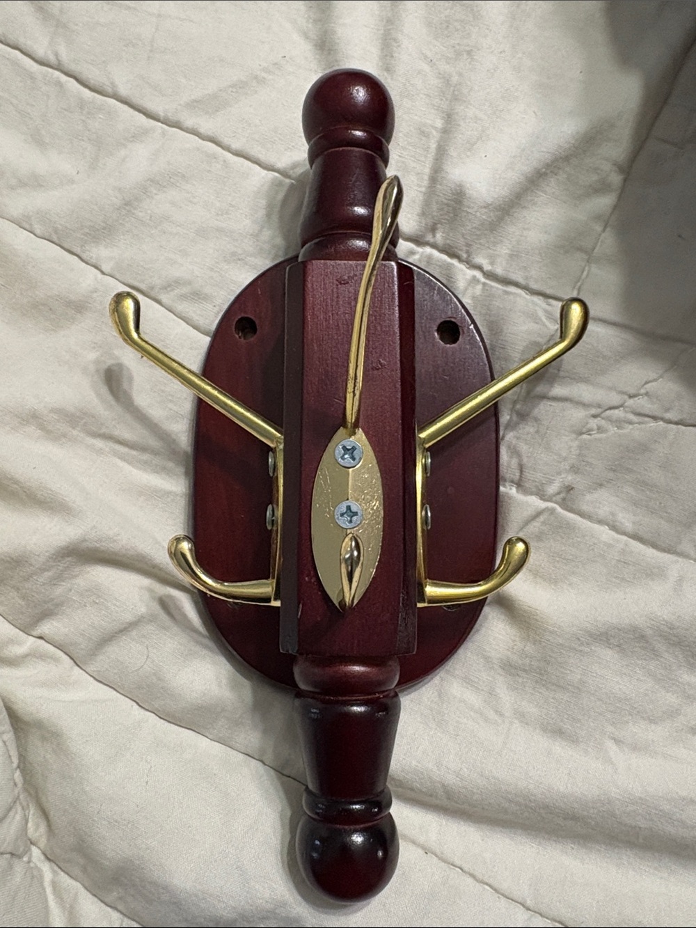 Wooden Wall Hook Rack with Brass Finish - Mahogany